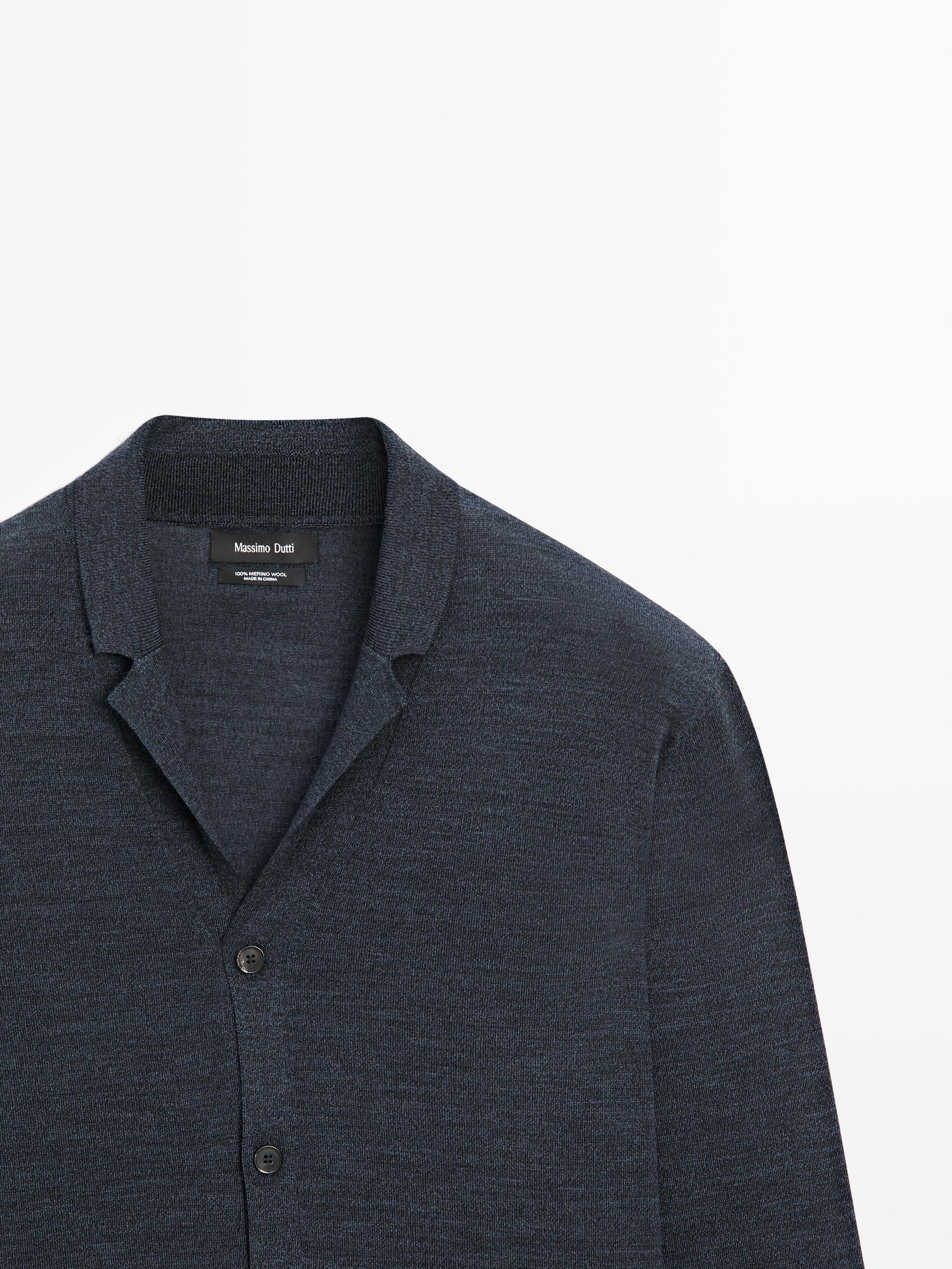 Wool knit cardigan with lapel collar